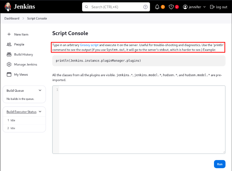 Console di Jenkins